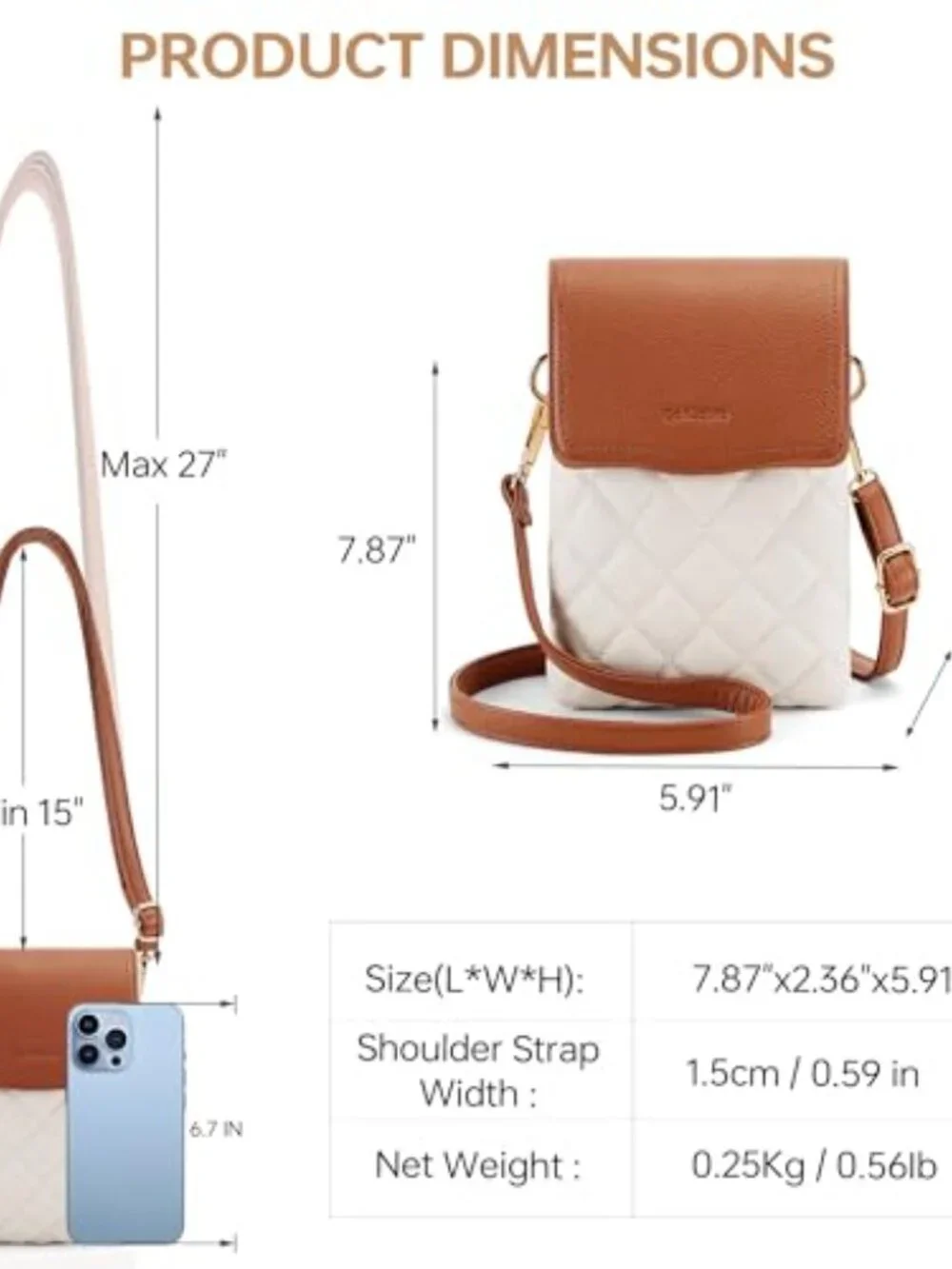 RFID Quilted Vegan Leather Compact Cell Phone Crossbody Purse